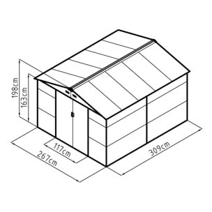 Abri de jardin métal anthracite 8,25 m² + kit d'ancrage