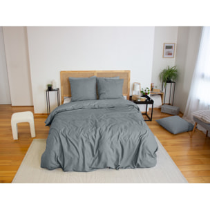 Parure housse de couette 3PCS en MICROFIBRE EFFET FLANELLE - ARDOISE