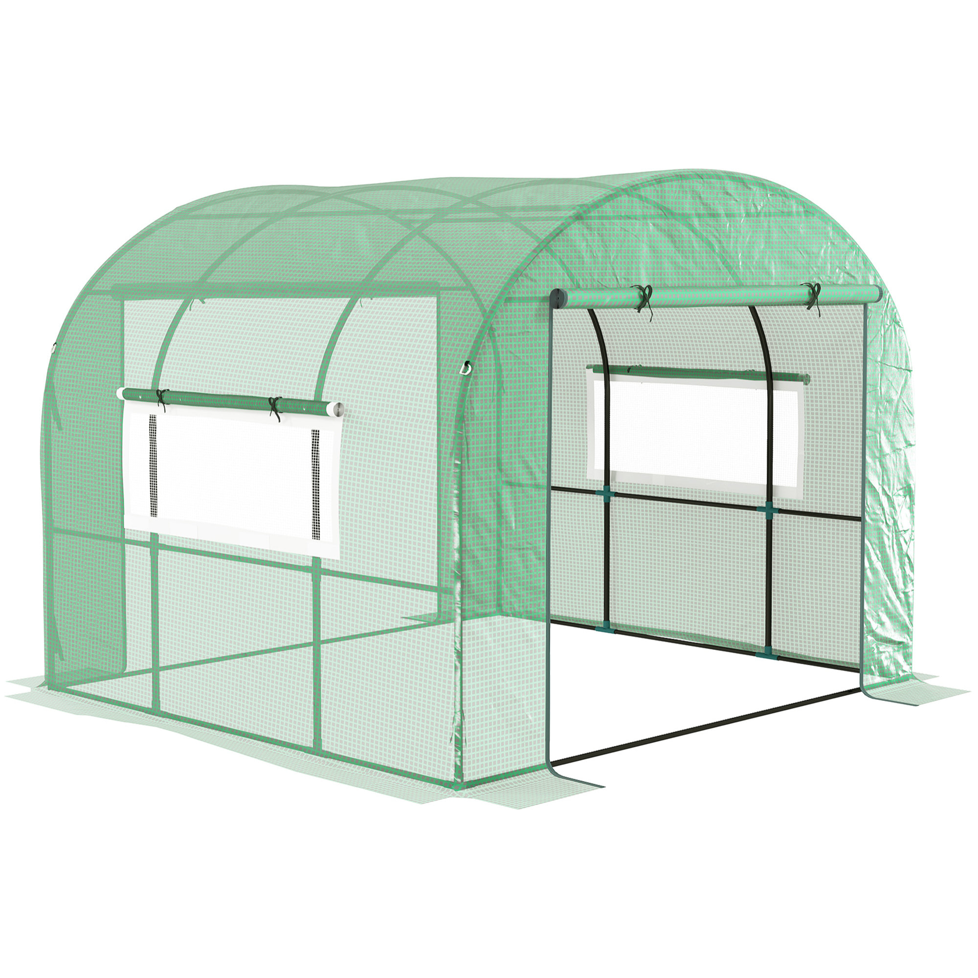 Serre tunnel 6 m² 2 portes zippées 2 fenêtres maillées acier PE haute densité 135 g/m² vert