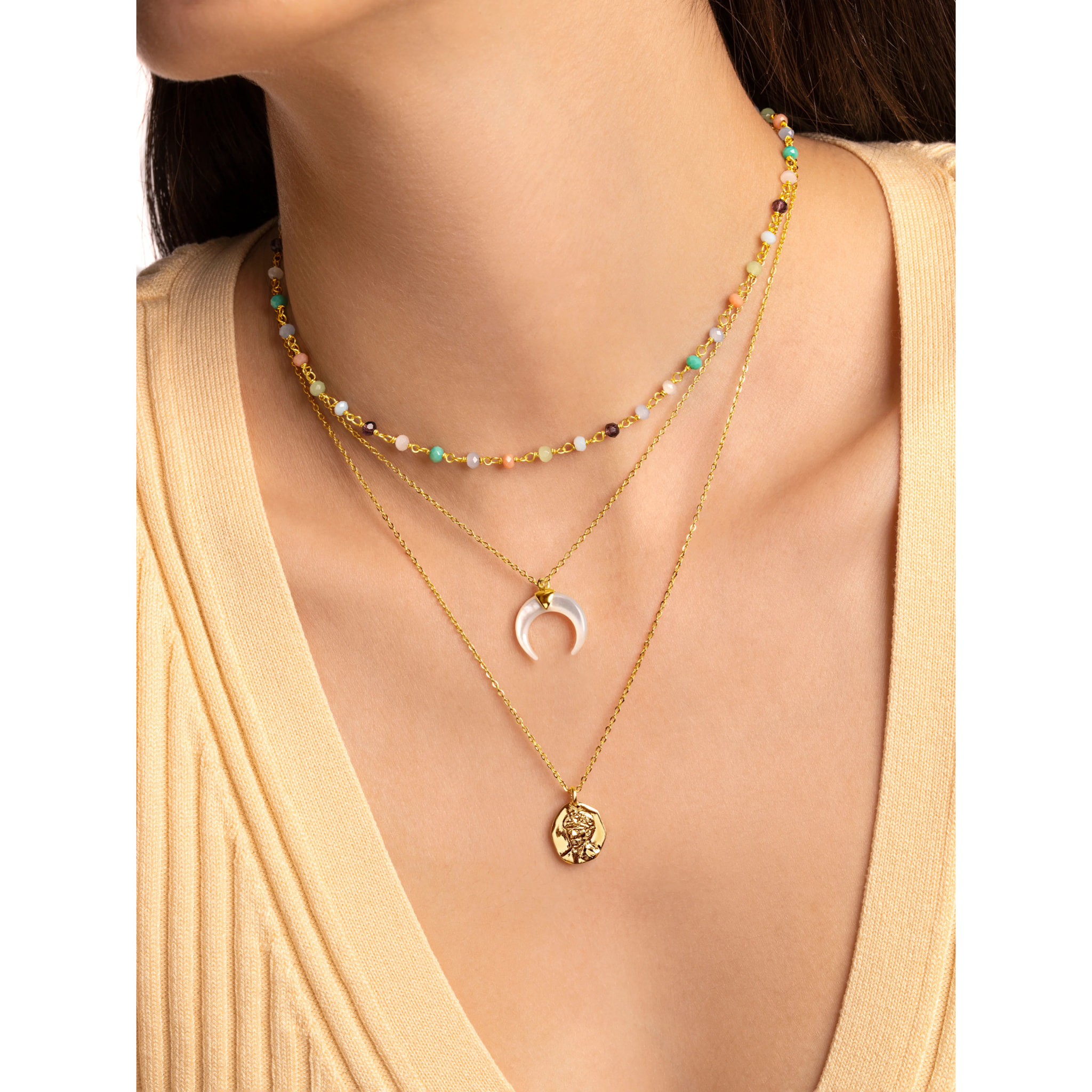 Collana Mother Of Pearl Moonset Argento Placcato Oro