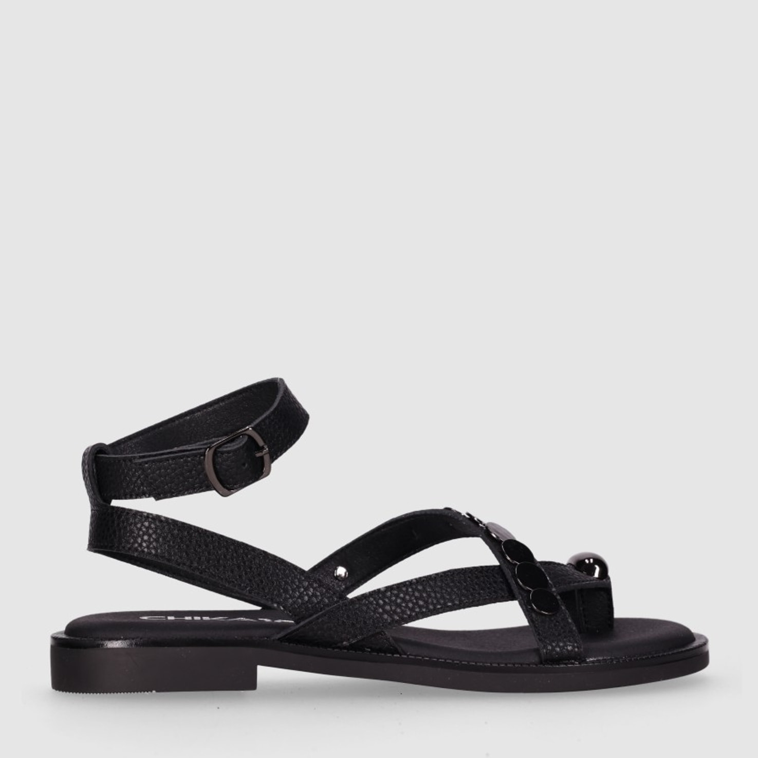 Sandalias de Piel - Negro - Tacón: 1 cm