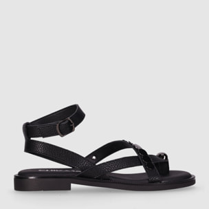 Sandalias de Piel - Negro - Tacón: 1 cm