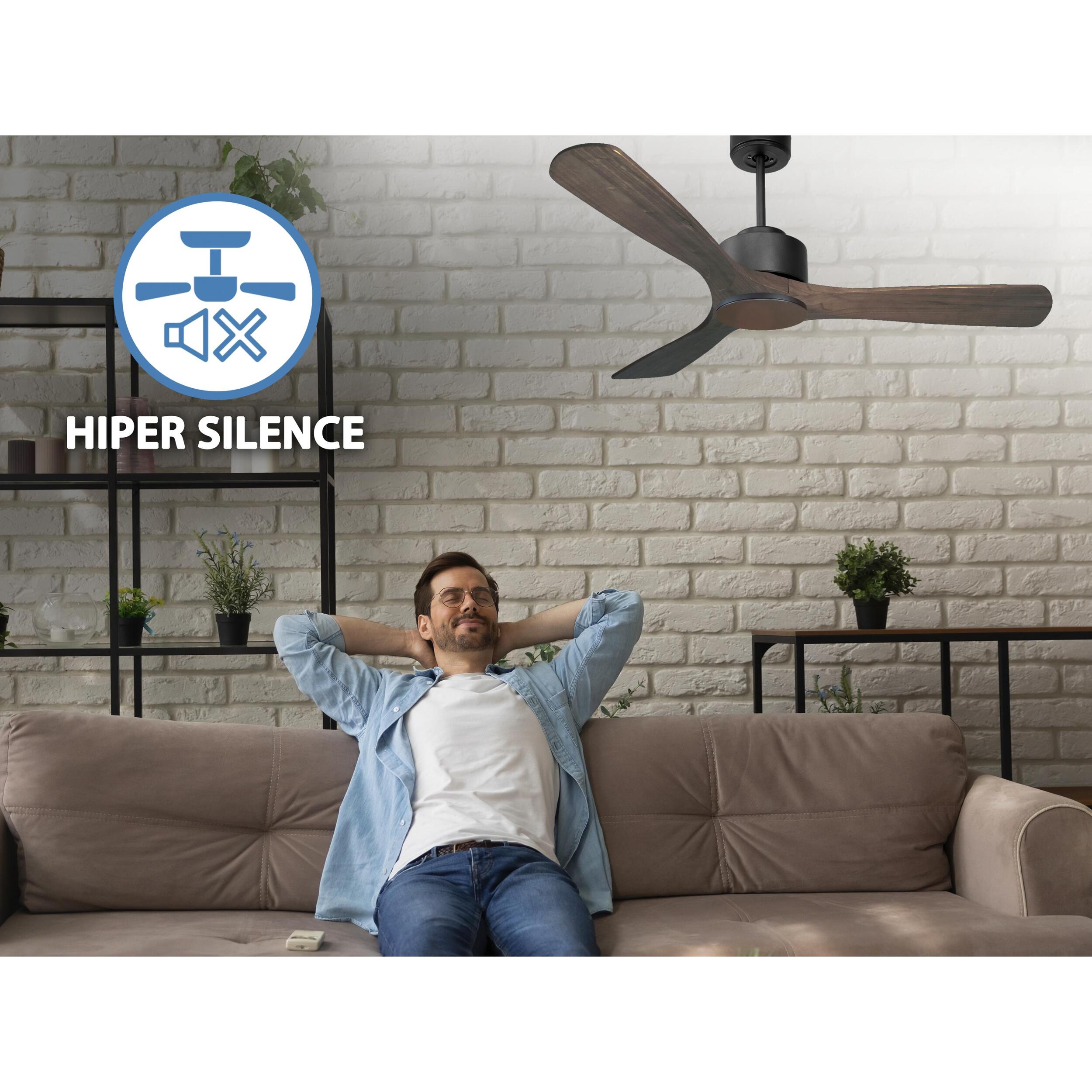 Ventilateur de plafond ø132 cm avec Wifi Réversible Hypersilence 40   W Noir
