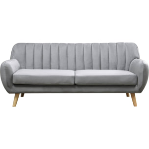 Canapé scandinave fixe en velours "Jarvis" - 3 places - Gris.