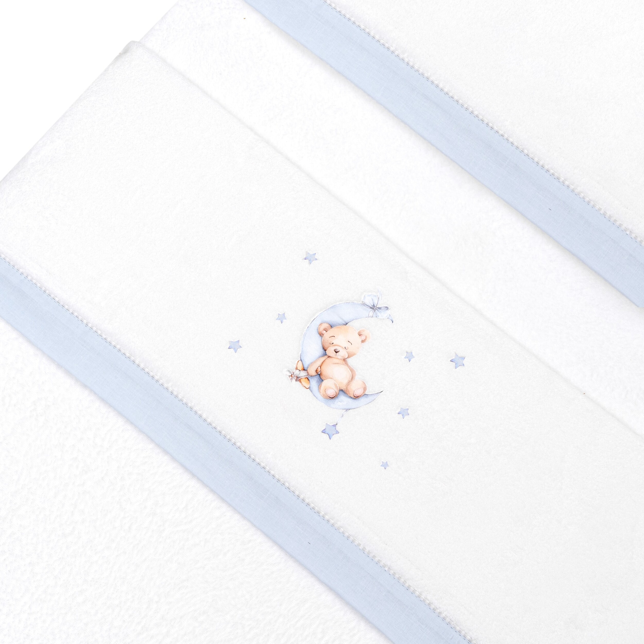 Triptico Minicuna Coralina Estampado Oso Luna Estrellas Bco/Azul