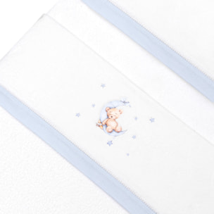 Triptico Minicuna Coralina Estampado Oso Luna Estrellas Bco/Azul
