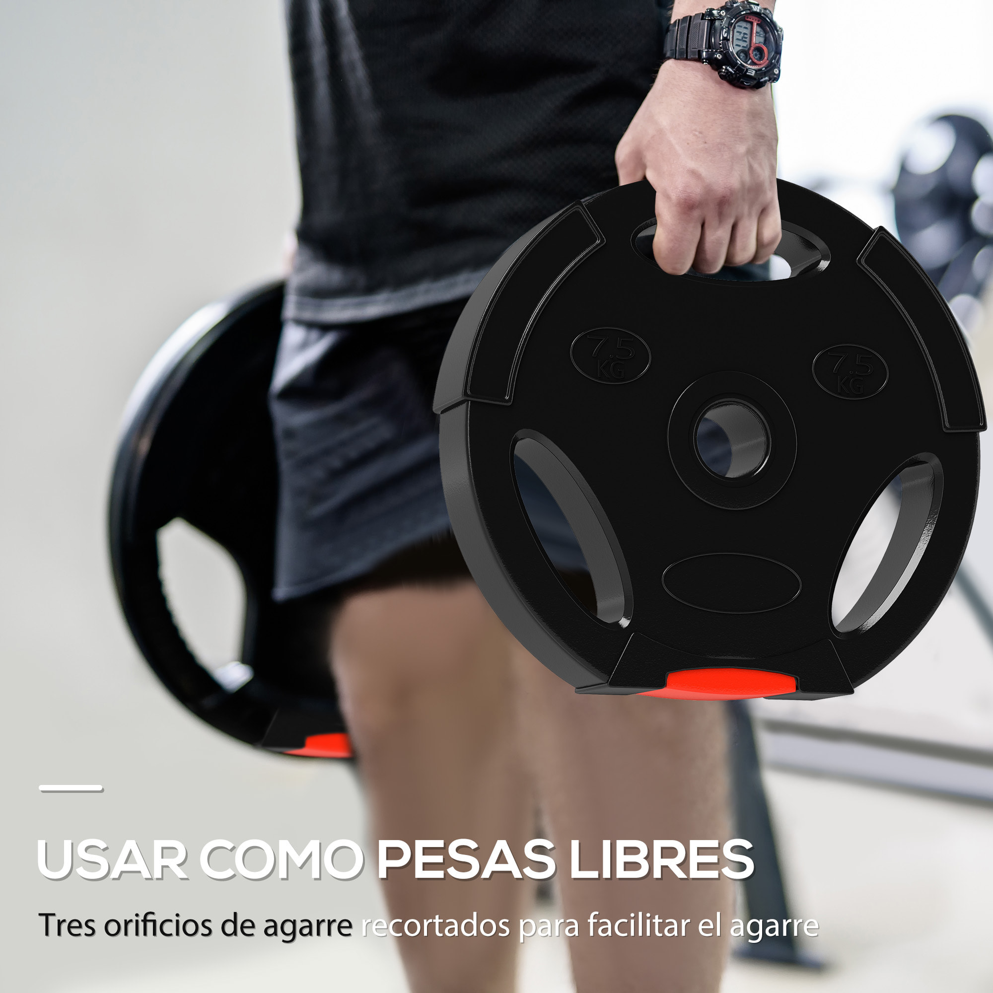Juego de Discos Pesas de 4 Piezas Discos de Pesas Total 25 kg 2x7,5 kg 2x5 kg con Orificios de 2,5 cm para Entrenamiento Fitness en Hogar Gimnasio Negro