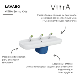 Lavabo pour enfant Sento Kids 125 cm + cache siphon bleu + siphon et bonde
