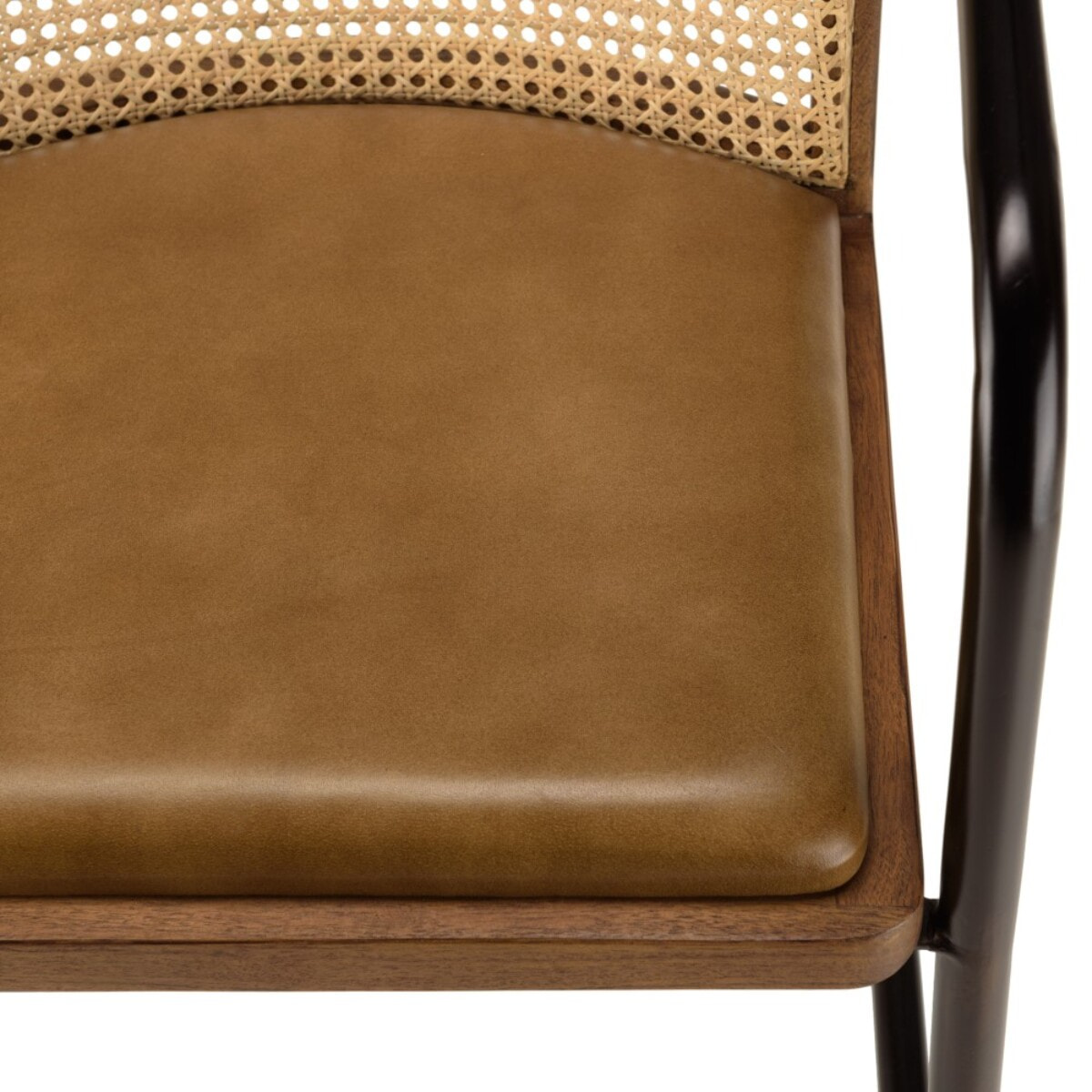 MARCEL - Lot de 2 fauteuils manguier assise cuir dossier arrondi rotin
