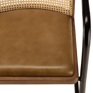 MARCEL - Lot de 2 fauteuils manguier assise cuir dossier arrondi rotin