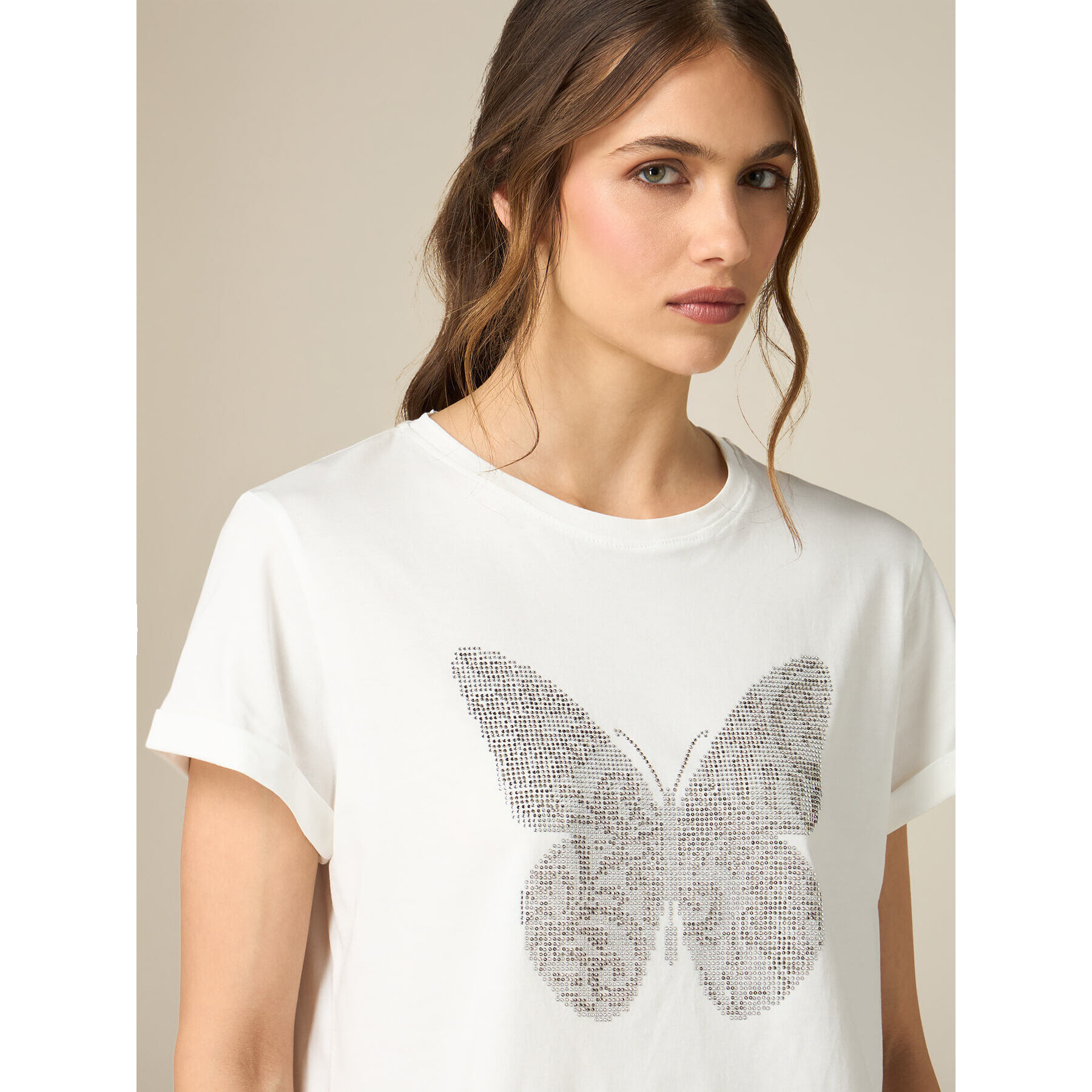 Oltre - T-shirt con micro cristalli - Bianco