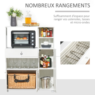 Meuble de cuisine multi-rangements 2 placards 4 niches tiroir coulissant dim. 90L x 40l x 120H cm panneaux particules blanc