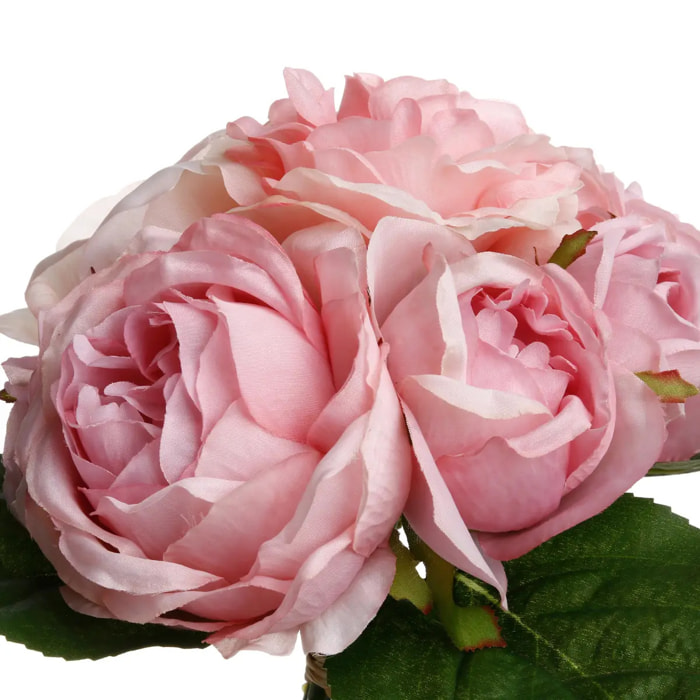 Bouquet de 9 roses artificielles rose H30cm