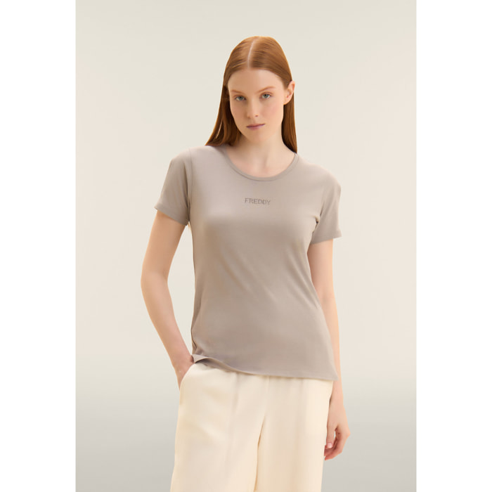 T-shirt manica corta con dettaglio cut out e strass