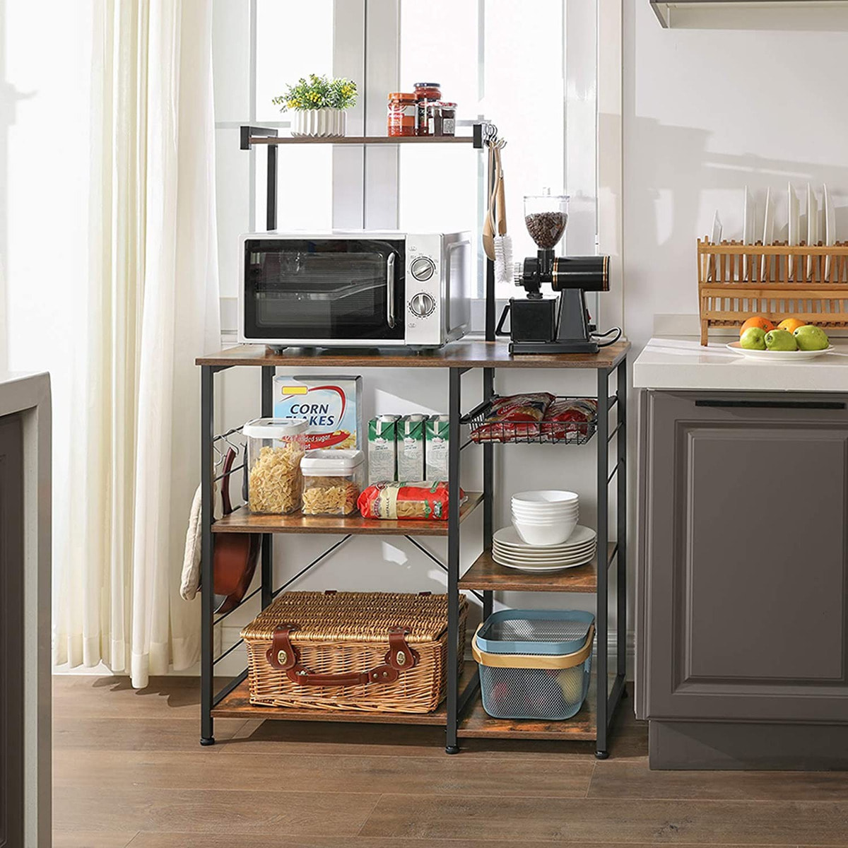 Scaffale cucina industriale alto con gancio e cassetto a rete 90x40x132 cm