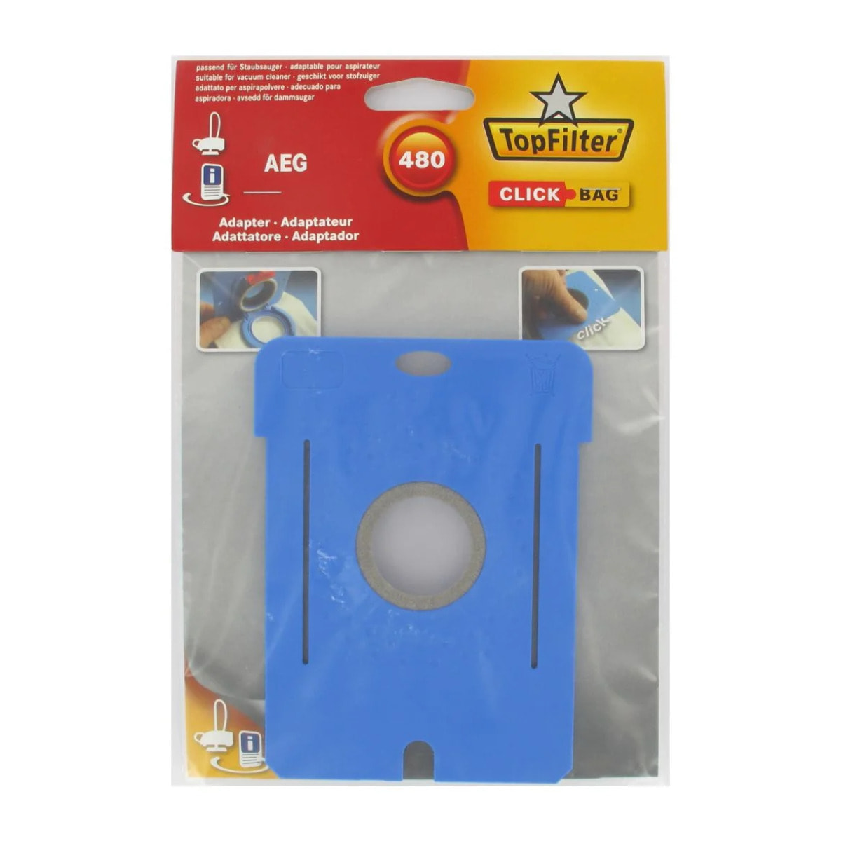 Boite de 4 sacs aspirateurs universels Top Filter avec Adaptateur Click Bag pour aspirateurs AEG 480