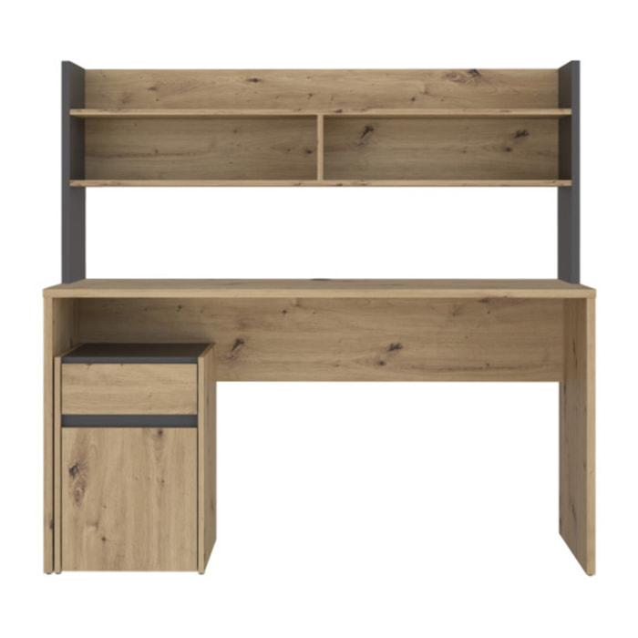 Bureau et sur-meuble de bureau effet bois et gris foncé - L140 CM - KIARA