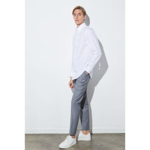 Camicia Uomo 1 Bottone Button Down Slim Popeline Stretch Unito Bianco