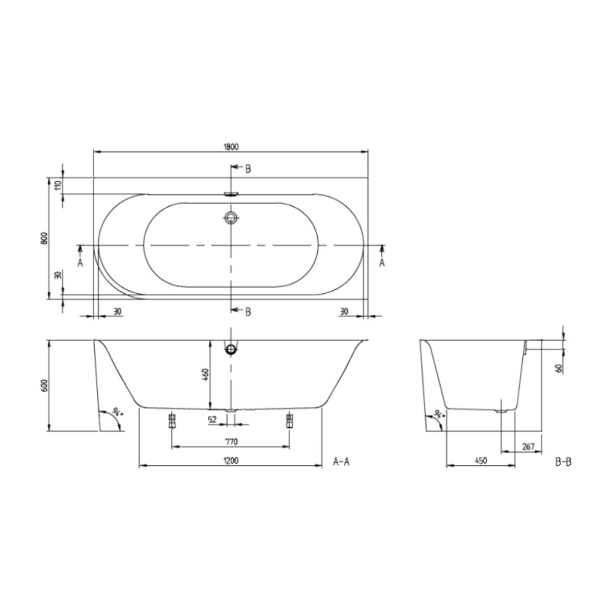 Baignoire murale semi-îlot d'angle VILLEROY & BOCH Oberon 2.1 blanc brillant version droite
