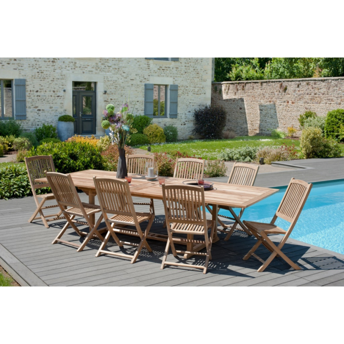 HARRIS - Table de jardin 10/12 pers - rectangulaire extensible 200/300 x 120 cm en bois Teck