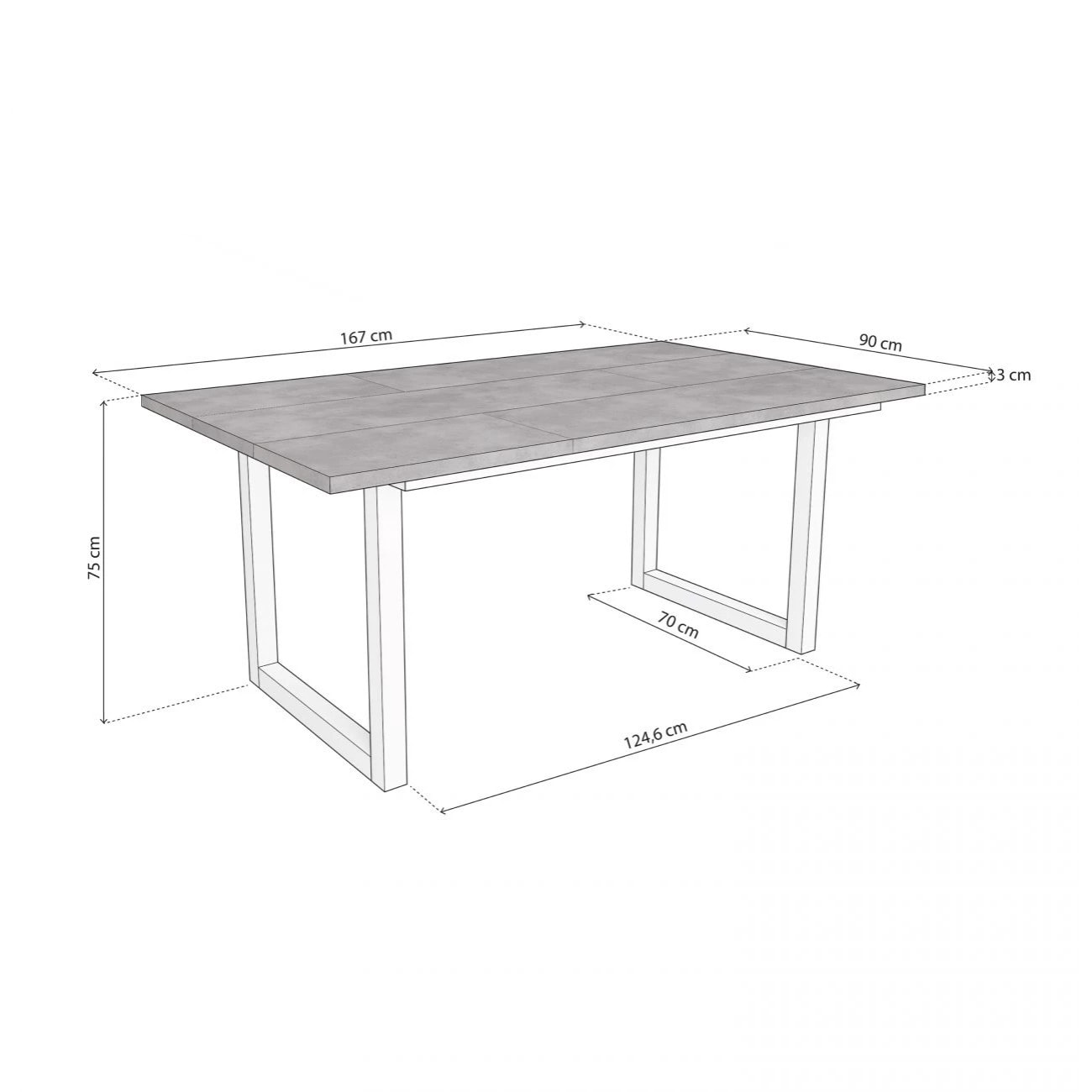 Mesa de comedor de estilo industrial en cementoy blanco 167x90 cm Altea Cemento Blanco