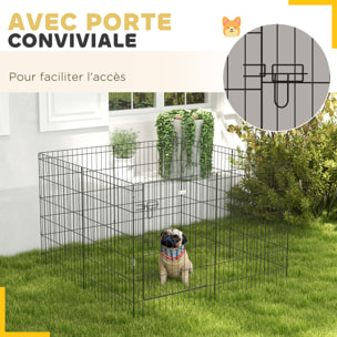 Parc enclos modulable chien - porte verrouillable, 8 panneaux 61 x 91 cm - métal noir