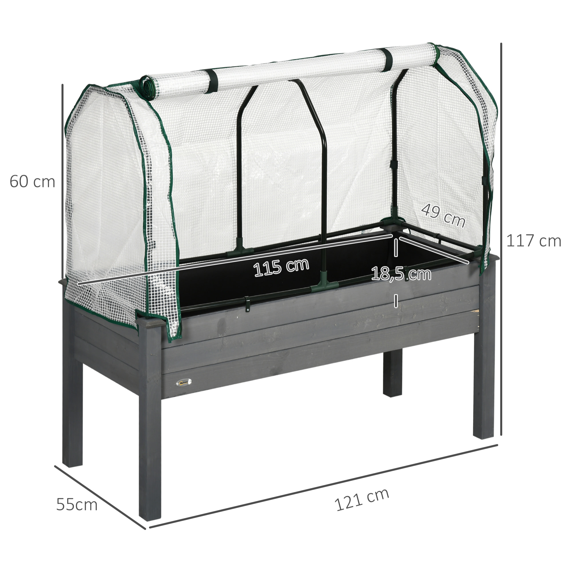 Jardinière surélevée serre bâche amovible bois sapin gris