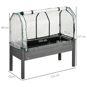 Jardinière surélevée serre bâche amovible bois sapin gris