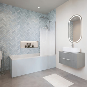 Baignoire droite Collaro 160 x 75cm Blanc mat  vidage et trop plein chrome + Pare bain droite AURYS Mist 1