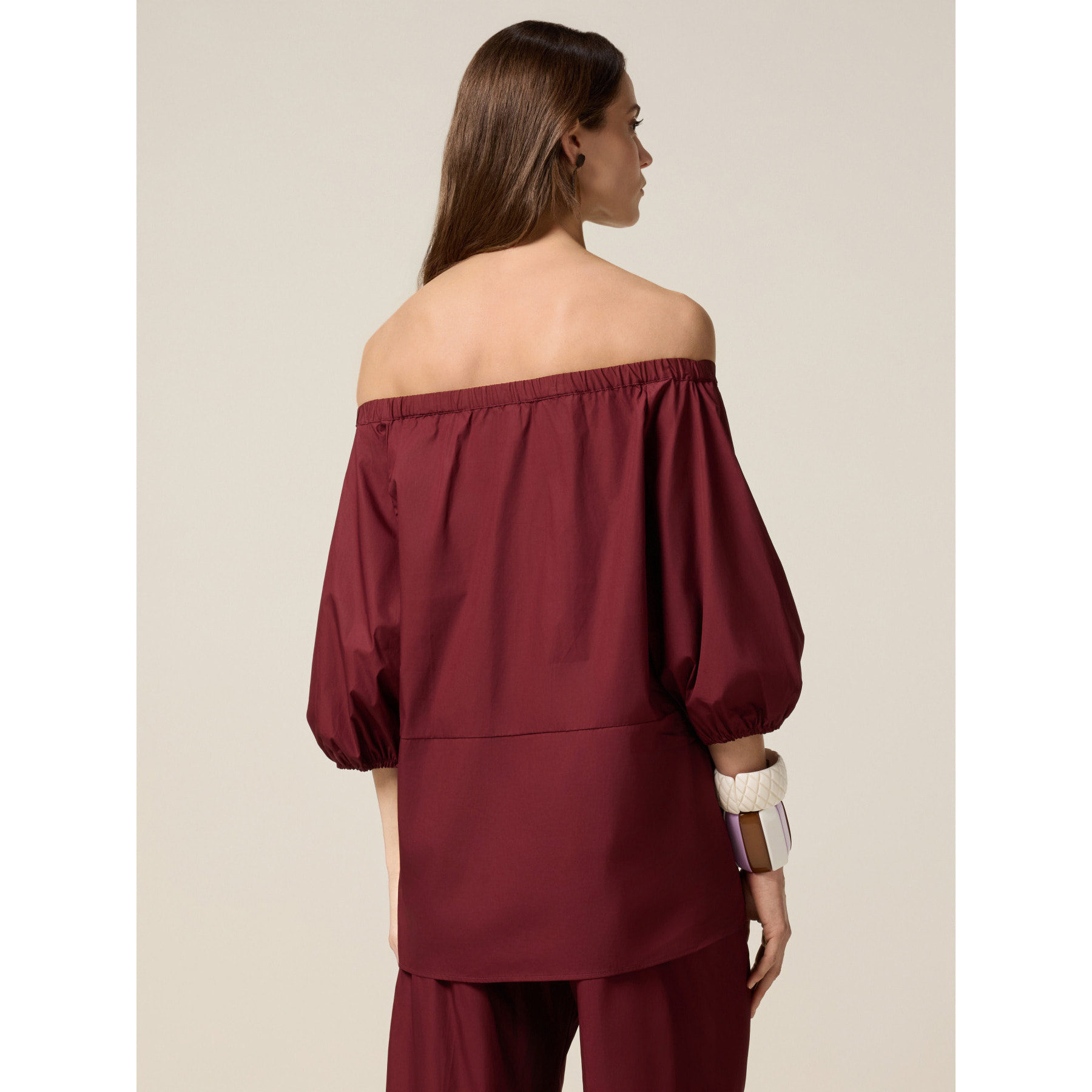 Oltre - Blusa con hombros descubiertos de algodón - Burgundy