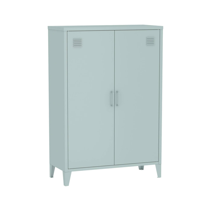 Commode/armoire en métal bleu clair 2 espaces de rangement. casiers