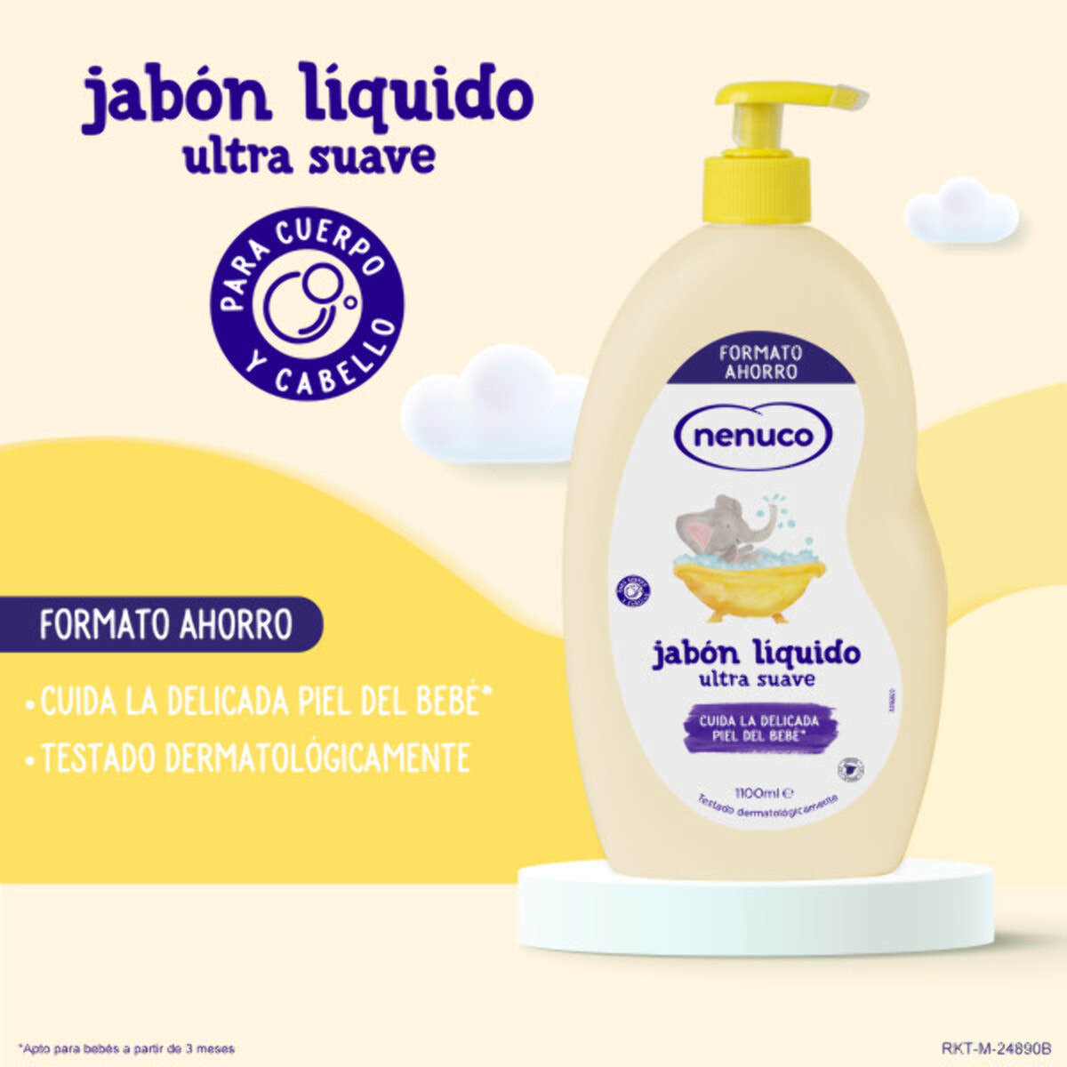 Nenuco Jabón Líquido Ultra Suave, con Aloe Vera, para Cuerpo y Cabello, Pack 2x 1100 ml