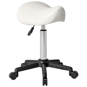 Tabouret de massage tabouret selle ergonomique pivotant 360° hauteur réglable revêtement synthétique blanc