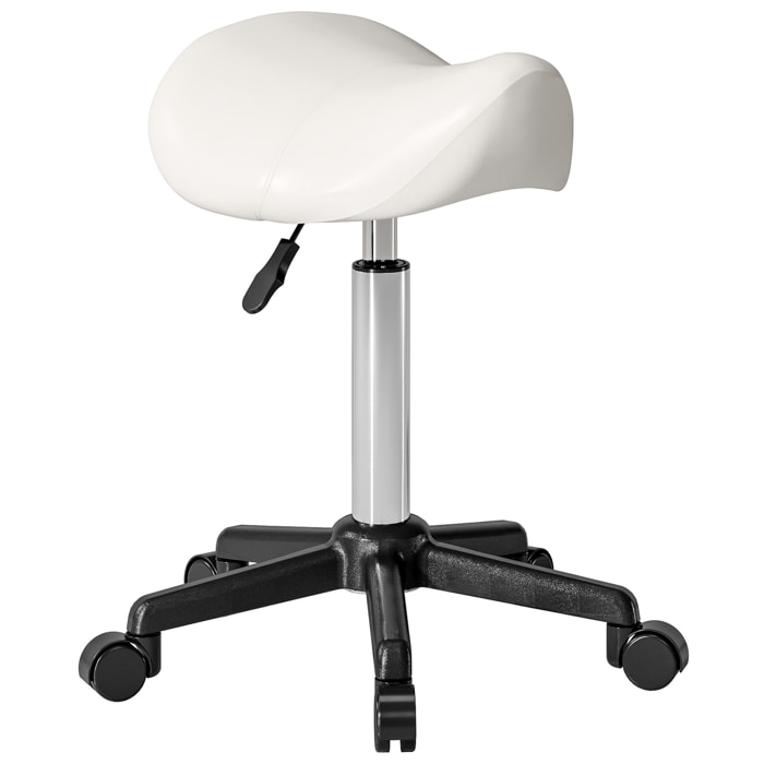 Tabouret de massage tabouret selle ergonomique pivotant 360° hauteur réglable revêtement synthétique blanc