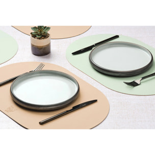 Set de table ovale réversible - 6 pièces - Cuir recyclé rose pâle et vert pâle