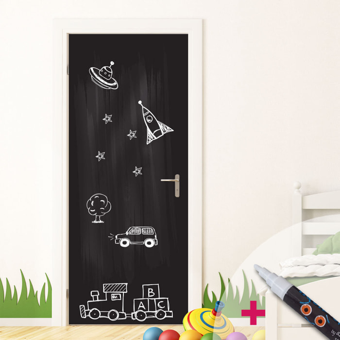 Sticker ardoise tableau noir - stickers muraux adhésif effaçable - PORTE H204 X L73 CM + CRAIE LIQUIDE BLANCHE