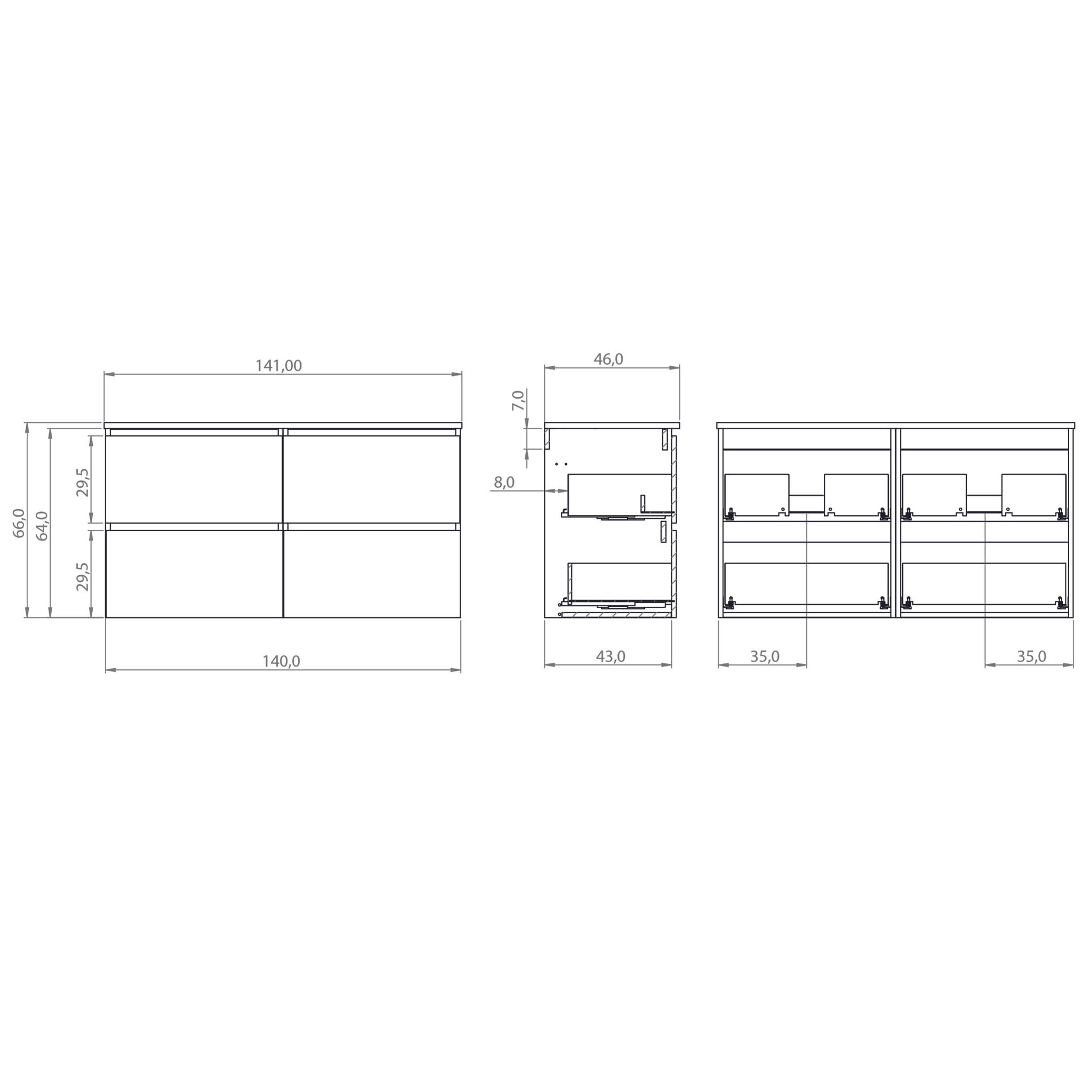 Ensemble Salle de Bain Kaji | Meuble Suspendu | 140 cm Blanc | 4 Tiroirs | Lavabo Encastré | N'inclut pas Miroir | Alday