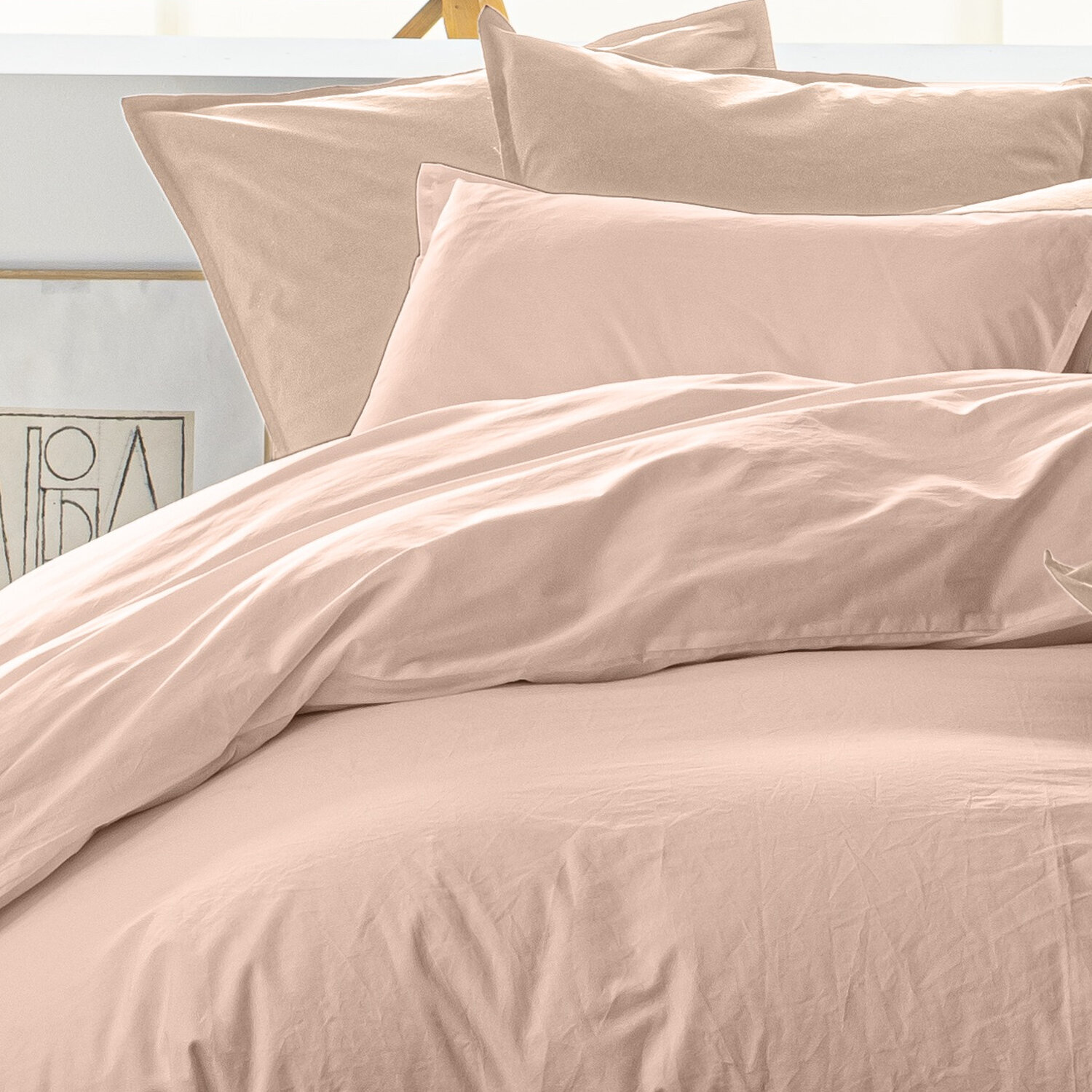 Housse de couette 100% percale coton lavé 80fils rose