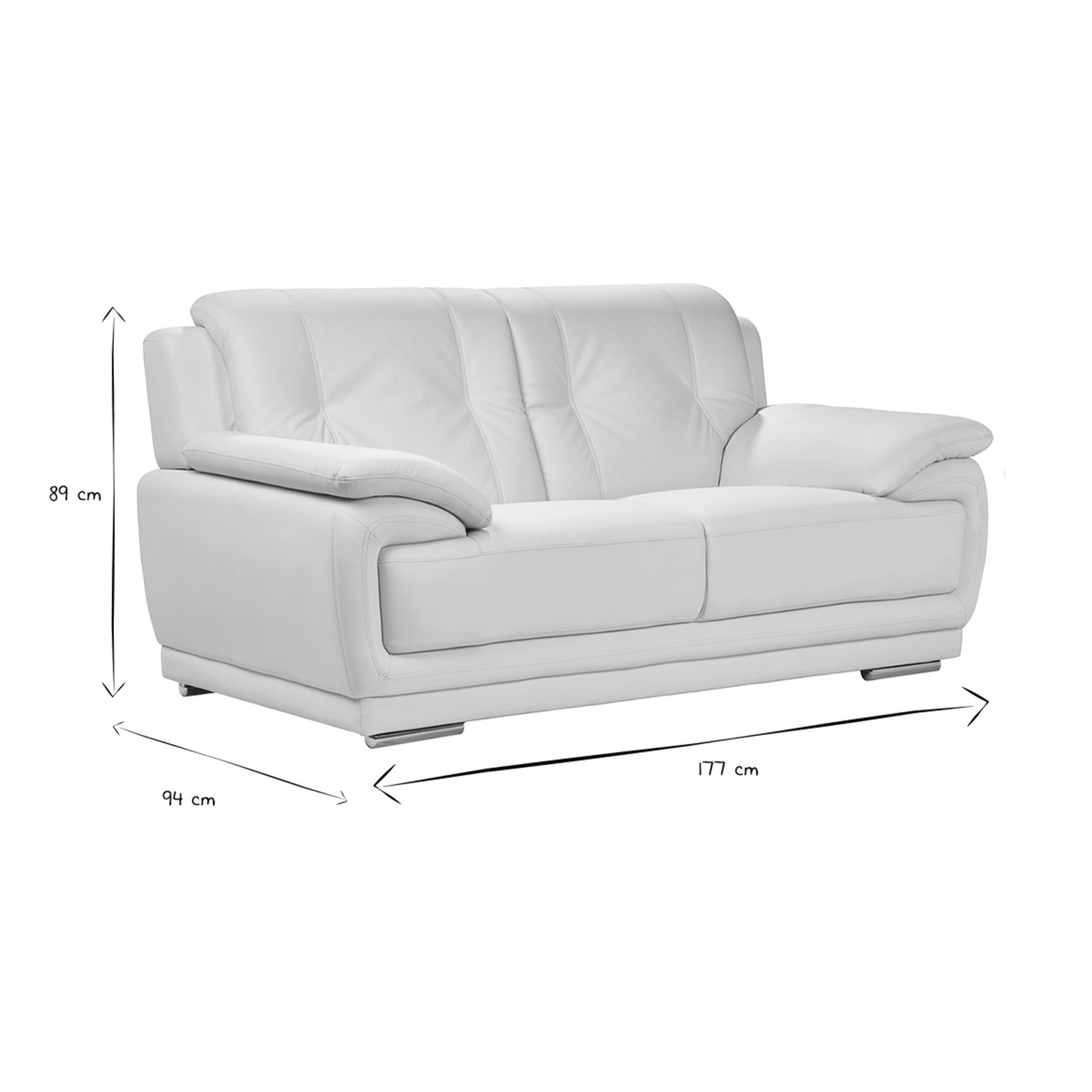 Canapé design 2 places en cuir blanc et acier chromé TAMARA