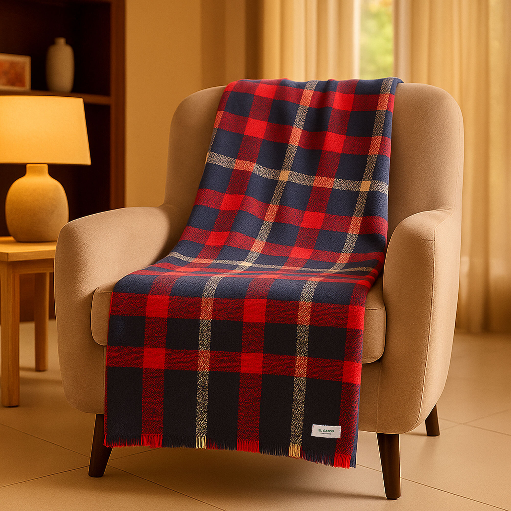 Manta de punto 140x190cm 340gr hilo teñido diseño a cuadros el ganso