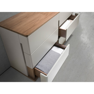 Cómoda Angel Cerdá con estructura de madera de MDF en gris y una original base de madera chapada en nogal 135x48x76cm