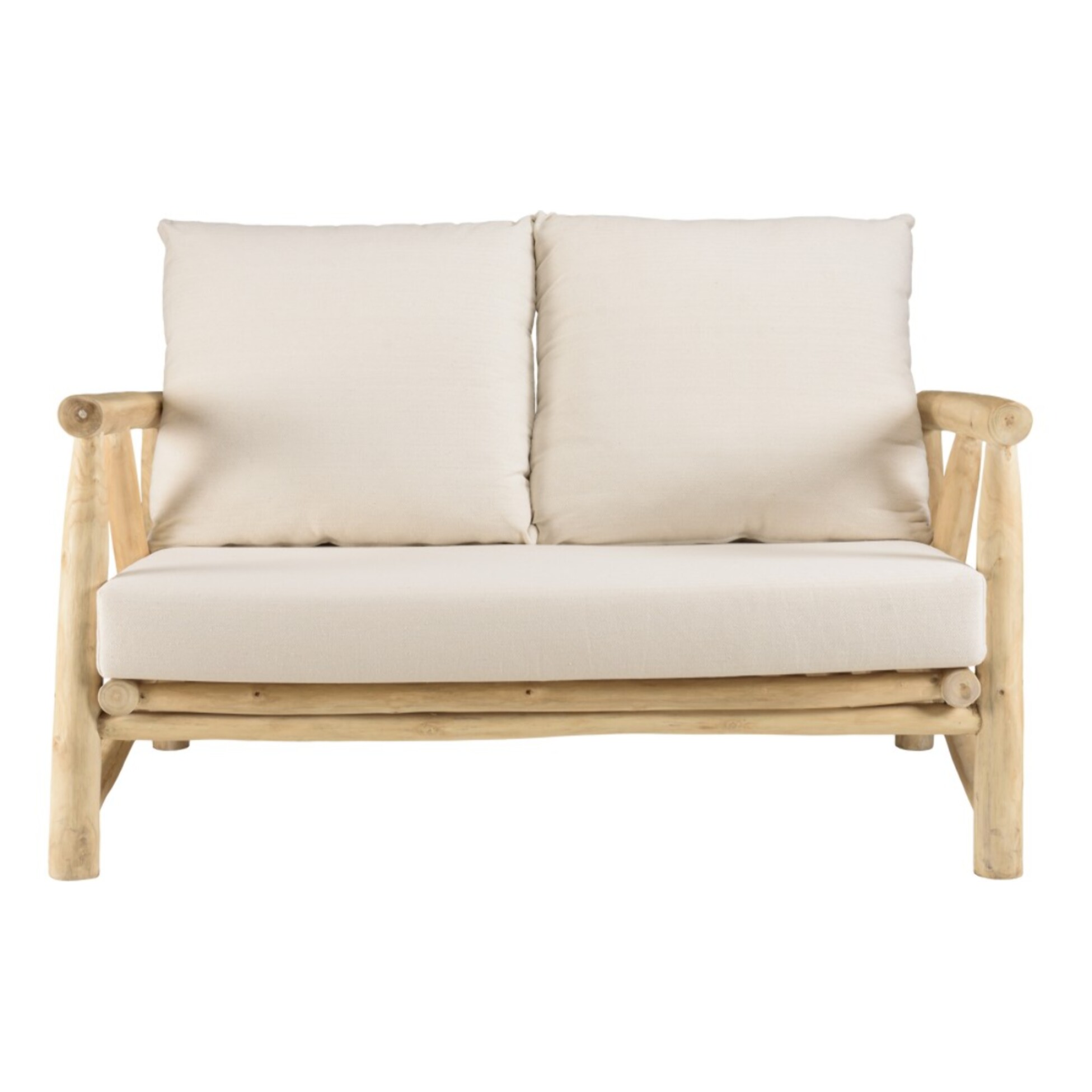 WILL - Canapé MADURA 2p. en branches de teck naturel coussins blancs