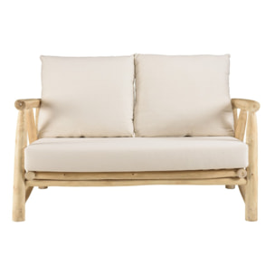 WILL - Canapé MADURA 2p. en branches de teck naturel coussins blancs