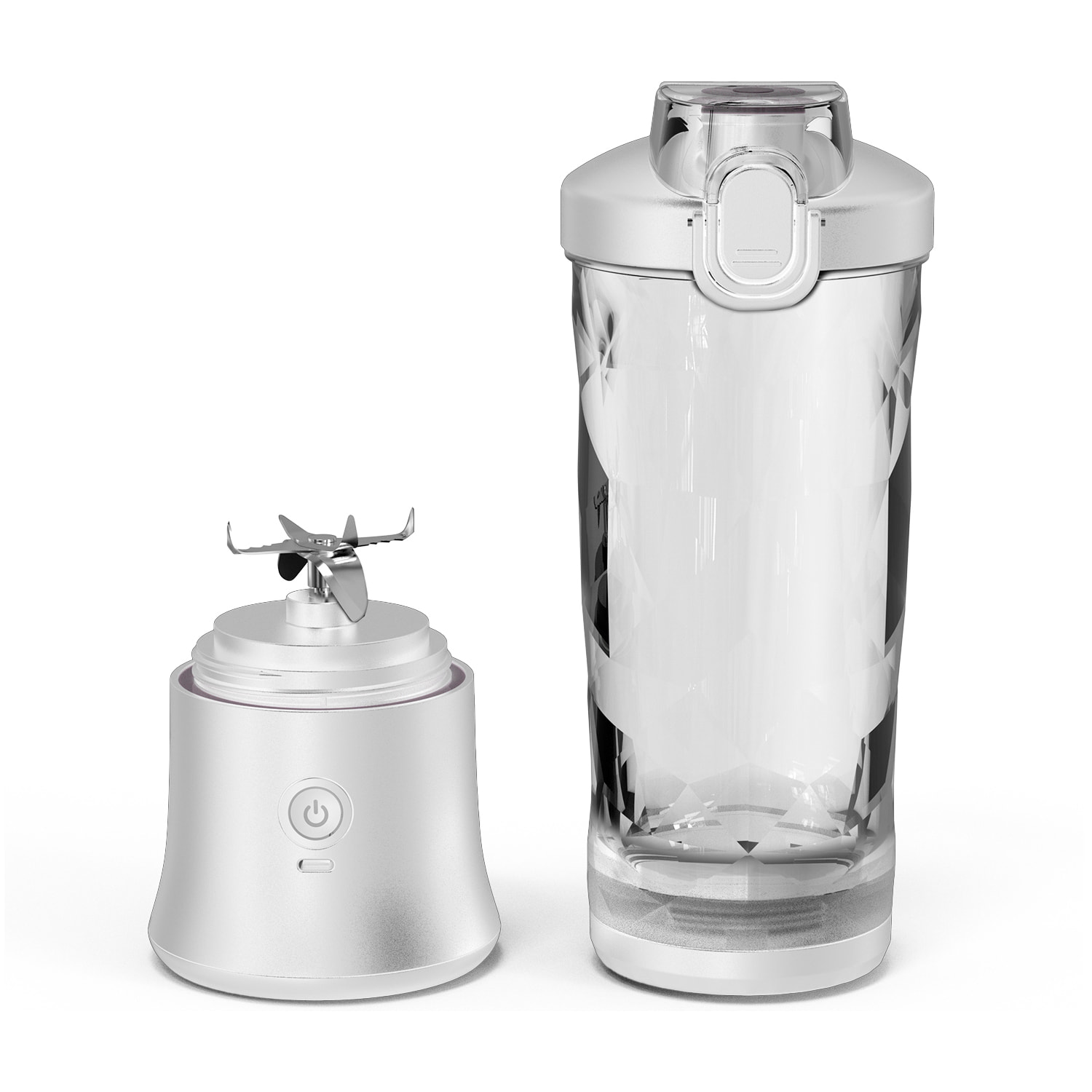 Batidora portátil A9 de 600 ml con 6 cuchillas de acero inoxidable y luz LED multicolor. Con batería recargable de 4000mAh, perfecta para preparar bebidas en cualquier lugar.