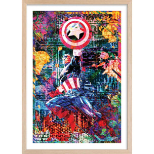 Affiche graffiti captain america Affiche + cadre en bois - Chêne