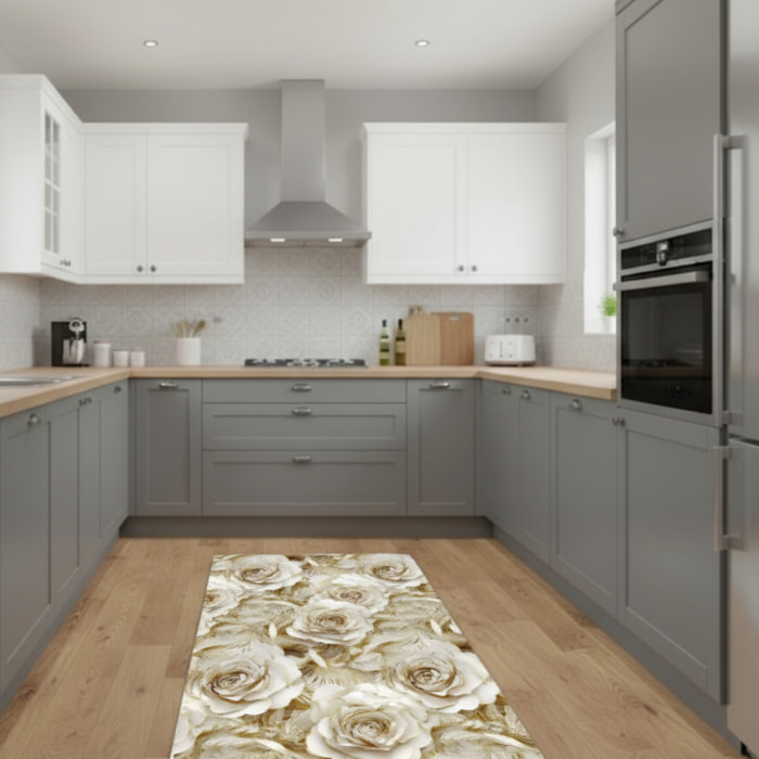 CASSESE HOME Passatoia/Tappeto Bordato in Poliestere con Retro Antiscivolo in PVC Made in Italy_Dec.1092