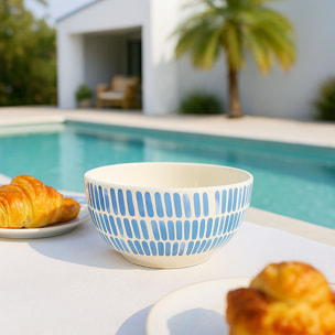 Lot de 6 bols 58cl en grès blanc et rayures bleues CORFU