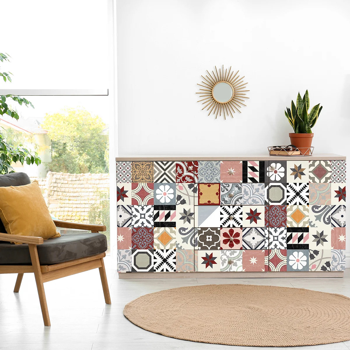 Sticker carrelage - Ambiance Sticker - 60 CARREAUX DE CIMENT MEUBLE AUTHENTIQUES LIVINAEA - 10x10cm