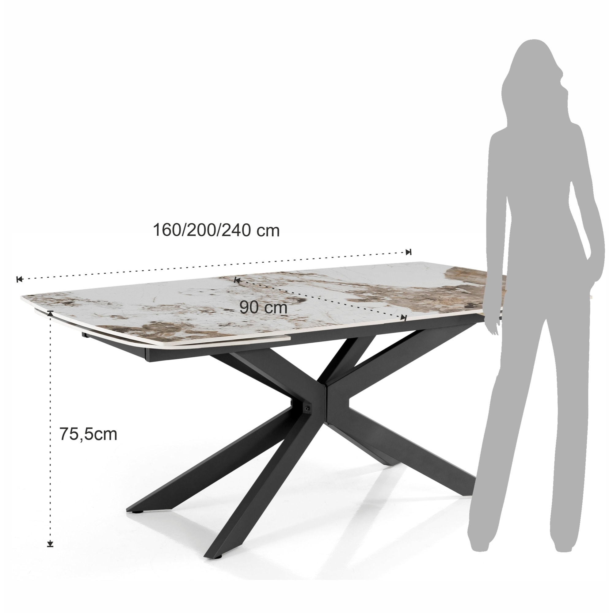 Tomasucci GEMY 160 ONICE MARBLE - Table ovale extensible NOIRE
