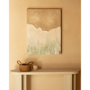 Tableau beige et blanc décoratif sur coton avec cadre en bois peint à la main à la peinture à l'huile en différentes tailles